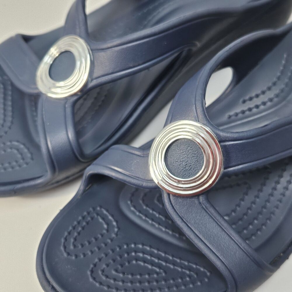 Crocs Sandals Women 9 Sanrah Beveled Circle Wedge Blue Comfort Summer Slides - Picture 7 of 12